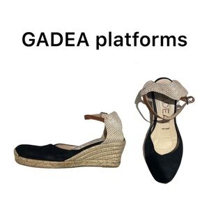 Gadea Espadrilles with Black Suede Toe Woven Heel Natural Jute Platform Size 9